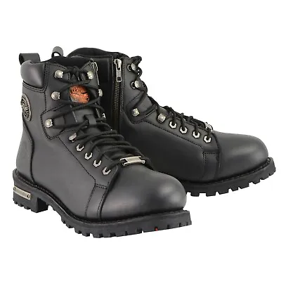 Milwaukee Leather MBM100 Men's Black Lace-Up Boots Easy Access Side Entry Zipper • $129.99