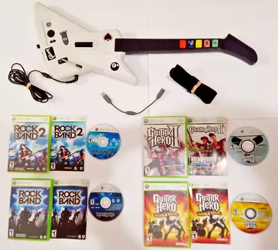 Guitar Hero II Xplorer X-Plorer Rock Band Controller Bundle Lot Dongle Xbox 360 • $220