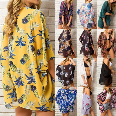 £7.49 • Buy Womens Summer Beach Bikini Cover Up Cardigan Kimono Summer Tops See Through Plus