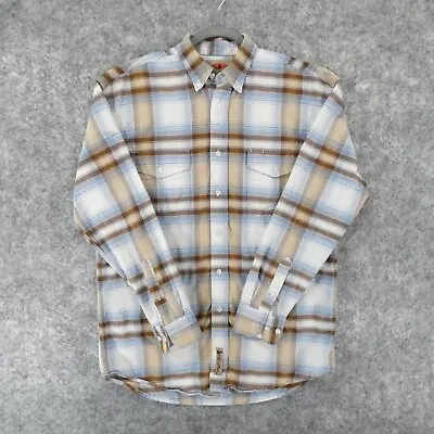 Larry Mahan Shirt Mens Medium Long Sleeve Button Up Brown Blue Plaid Western • $16.02