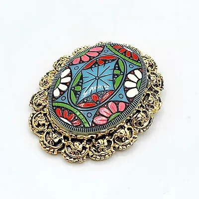 Vtg Large Brooch Pin Faux Morrocan Matrix Filigree Jewelry • $49.99