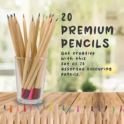 20 Wooden PREMIUM Colouring Pencils Set Professional  Artist Therapy Kids Adults • £4.95