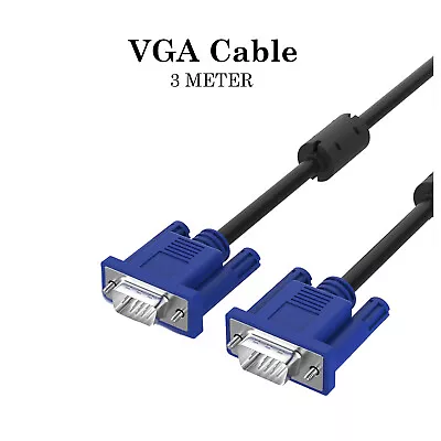 VGA Cable 3 Meter VGA SVGA D-Sub Male 15 Pin PC To TFT LCD Monitor TV Lead UK • £2.89