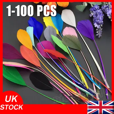 5-100 Long Fascinators Feathers Stripped Coque Millinery Hats Trimmings Coloured • £4.83
