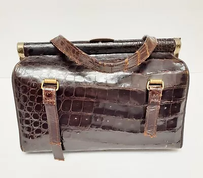 Vintage Brown Alligator Bag Box Purse Handbag • $58