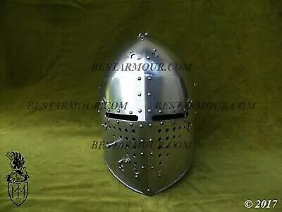 18Ga Sca Larp Medieval Great Helmet Knight Templar Crusader Helmet Replica Helme • £118.55