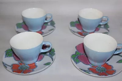 4 Vintage Noritake Melamine Ware Japan Poppy Design Cups & Saucers • £7.50