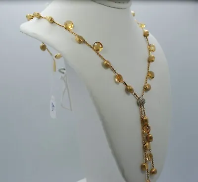 Marco Bicego 18k Yellow Gold Bean Citrine & Diamond Lariat Necklace 14.25”+2.5” • $2799