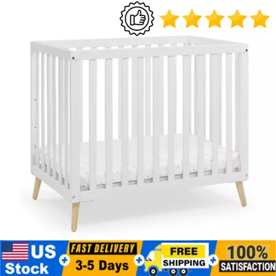 Children Essex Convertible Mini Baby Crib With 2.75-Inch Mattress Bianca White • $193.50