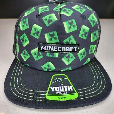 Minecraft Floating Creeper Head Design Flat Bill Youth Snapback OSFM Hat • $19.99