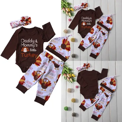 Infant Newborn Baby Boy Thanksgiving Set Long Sleeve Romper Top Pants Outfits • $14.92