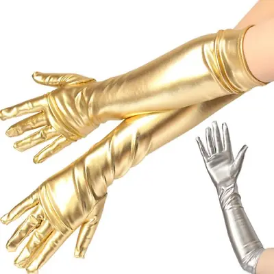 Ladies Gold Silver Fake Leather Metallic Gloves Party Mittens Sexy Latex Gloves • £18.80