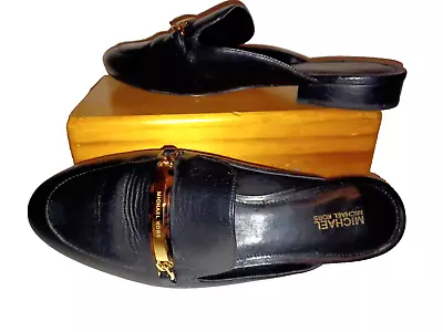 Michael Kors Black Leather Round Toe Slip On Horse Bit Mules Size 7M Good Cond. • $24