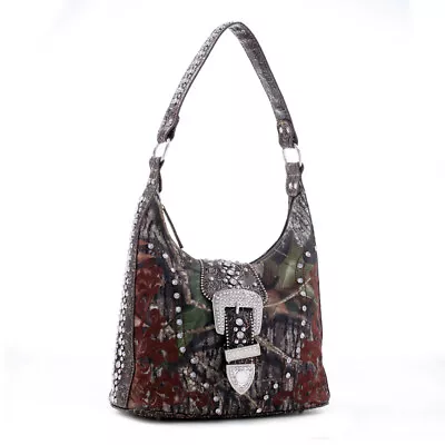 Mossy Oak Camo Rhinestone Buckle Western Bling Hobo Handbag. • $44.95