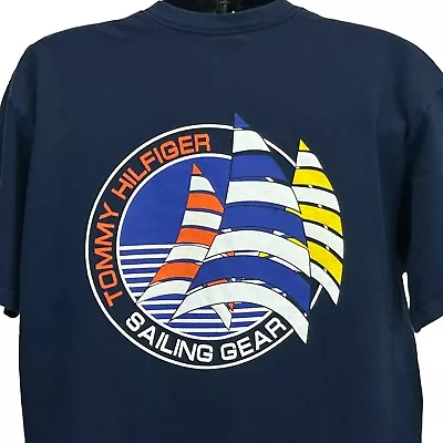 Tommy Hilfiger Sailing Gear Vintage 90s T Shirt Nautical Boat Made In USA Large • $46.49