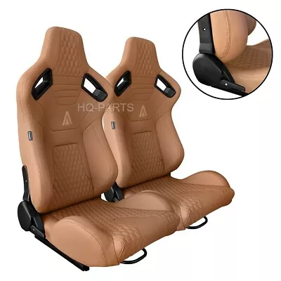 2 X Tanaka Premium Tan Pvc Leather Reclinable Racing Seats For Mitsubishi • $368.27