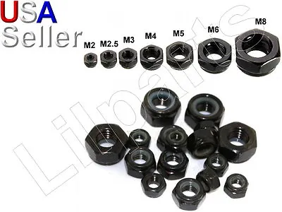 Carbon Steel Black Zinc Hex Locking Lock Nuts Metric M2 M2.5 M3 M4 M5 M6 M8 M10 • $6.99