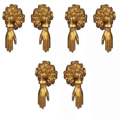 Set Of 6 Gold Metal Drawer Door Pulls Cabinets Knobs Pendant Handles Vintage • £32.95