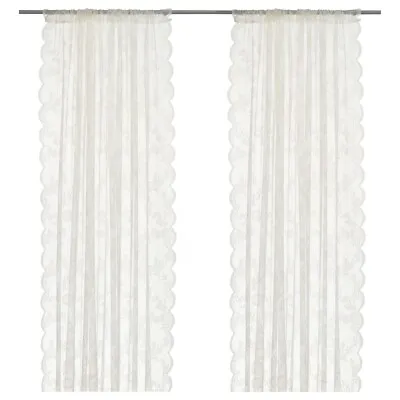 IKEA Net Curtains 1 Pair ALVINE SPETS Off-white 145x250 Cm  201.120.11 Pup10 • £22.80