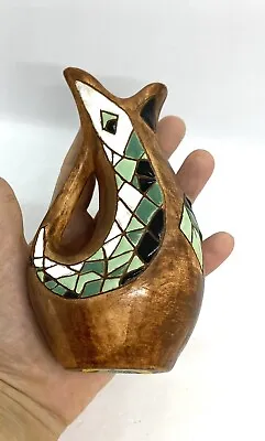 Vintage Judaica Hand Painted Keralos Pottery Enamel Vase 6.3/8” • $75