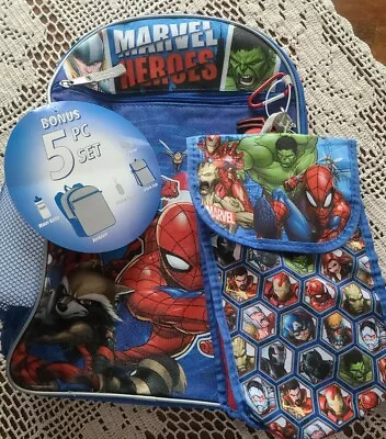 Marvel  Heroes  Backpack ~ Book Bag ~ Five (5) Piece Set • $20