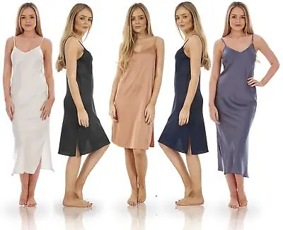 Ladies Satin Womens Chemise Camisole Underskirt Anti Static Petticoat Full Slip • £7.99