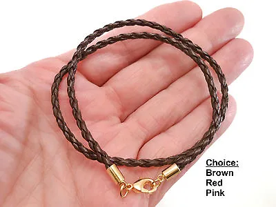 Leather 3mm Braided Cord Surfer Necklace W/ Lobster Clasp Unisex Choice Of Color • $7.49