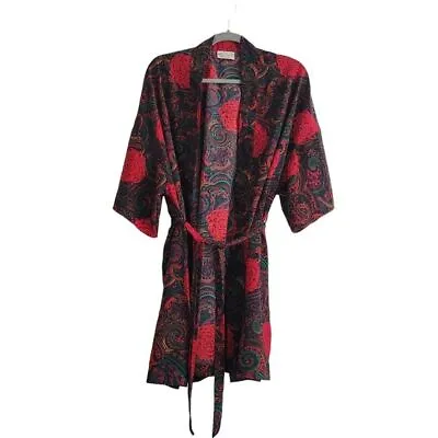 $29.75 • Buy VTG Val Mode Lingerie Black Rose Floral Paisley Robe