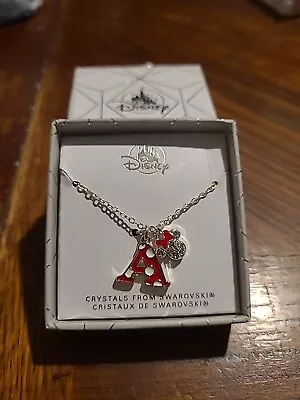 Disney Store Minnie Initial A Charm Necklace Polka Dot Swarovski Crystals Nib • $19.99