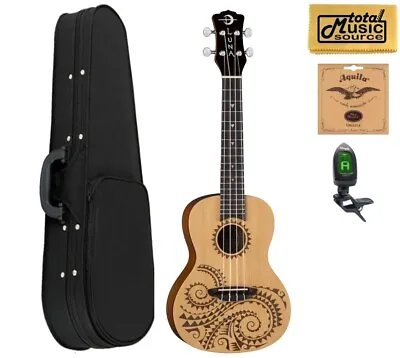 Luna UKE TC SPR Tattoo Spruce Concert Ukulele Case Bundle • $159.99