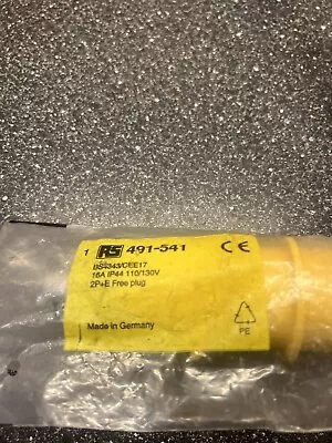 3 Pin Yellow Commando Plug 110V 2P+E 16amp IP44 Male • £0.99