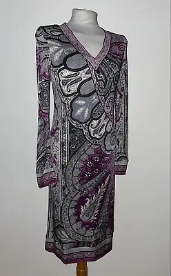 £125 • Buy Renato Nucci Nwot Sz 40 Pink-grey Paisley Print Stretch Silk V-neck Dress