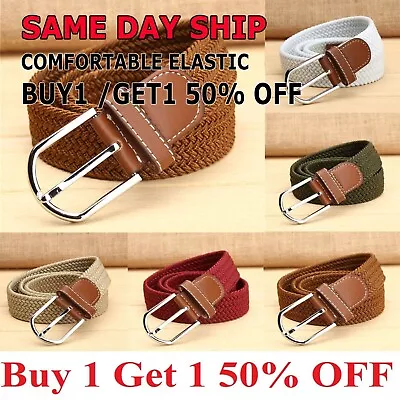 Elastic Fabric Braided Belt Enduring Stretch Woven Belt For Women Men Unisex • $6.99