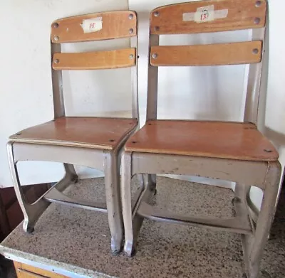 Set Of 2 Of School Kids Chairs  Wood And Metal 22 Inches Tall No. 11 • $90