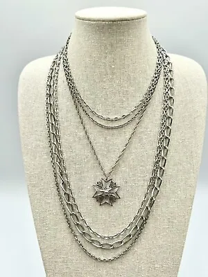 Vintage Monet Silver Tone Maltese Cross Multi Strand Necklace  • $49