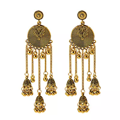 Vintage Gold Silver Bells Drop Dangle Gypsy India Wedding Jhumka Ethnic Earrings • $2.69