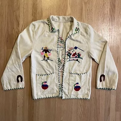 Vintage Mexican Hand-Embroidered Felt Wool Souvenir Jacket Blazer Small Boho • $74