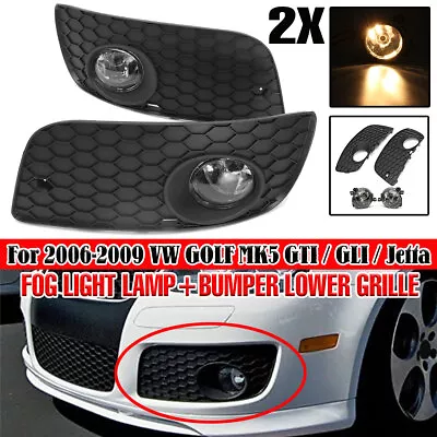 For VW Golf Jetta MK5 06-09 Front Bumper Lower Grille + H11 Fog Lights Lamp US • $39.99