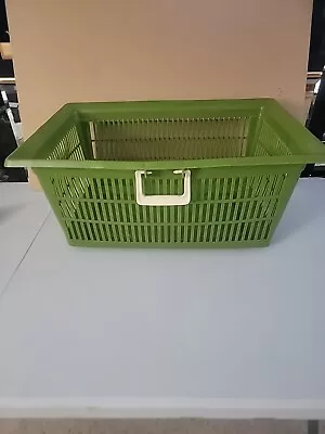 Vintage 70s Loma Plastic Laundry Basket/Green/Rectangle/ 3 Handle/READ • $30