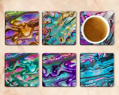 Abalone Print Drink Coasters Set Of Six Neoprene • $9.78