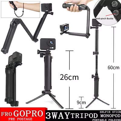 $17.99 • Buy 3 Way Selfie Stick For Gopro Hero 10 9 8 7 6 5 GoPro Tripod Monopod Pole Mount