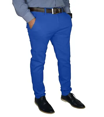 Mens Slim FIT Stretch Chino Trousers Casual Flat Front Flex Classic Full Pants • $22.94