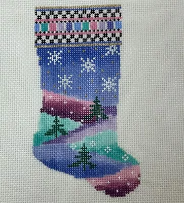 Christmas Trees Colorful Snow Mini Stocking Handpainted Needlepoint Canvas Mindy • $24.69