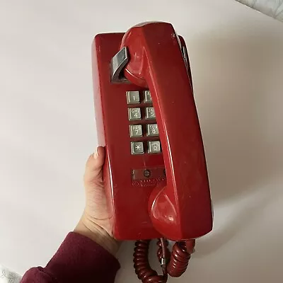 VTG Western Electric Bell System CHERRY RED  PUSH BUTTON WALL Telephone UNTESTED • $40