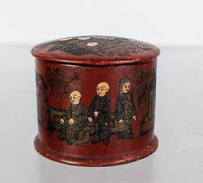 Antique Chinese Asian Papier Mache Red Lacquered Pill Trinket Pot Vintage Box • £38.95