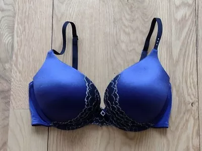 Maidenform 005634 34C Blue Black Bling Plunge Miraculous Bombshell UW Bra EUC • $34.99