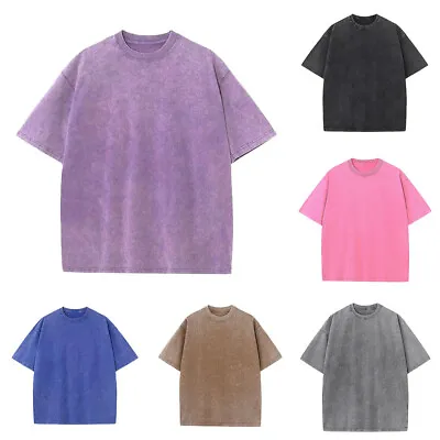 Men Pullover Summer Top Tee Oversize T Shirt Blouse Acid Washed Unisex Vintage • £13.55