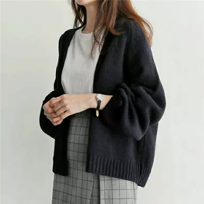 Womens Korean Fashion Loose Knitted Sweater Cardigan School Jumper Outwear Coat • $44.92