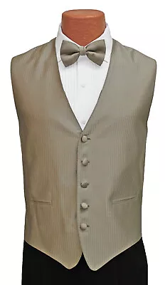 Men's Champagne Gold Herringbone Tuxedo Vest & Tie Fullback Prom Formal Wedding  • $6.20