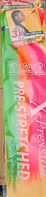 $9.99 • Buy X-pression 100% Kanekalon 3X Braiding Hair Pre-Stretched 58 Green, Orange, Pink